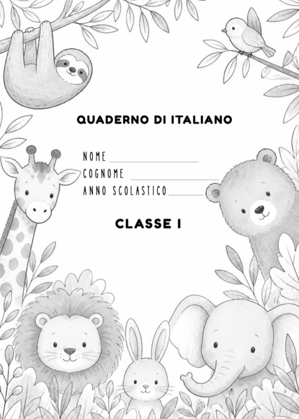 Copertina classe I TEMA ANIMALI Scuola Primaria