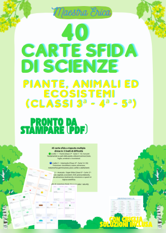 40 Carte Sfida di Scienze: Piante & Animali | Quiz a Scelta Multipla (Classi 3ª, 4ª, 5ª) + Soluzioni