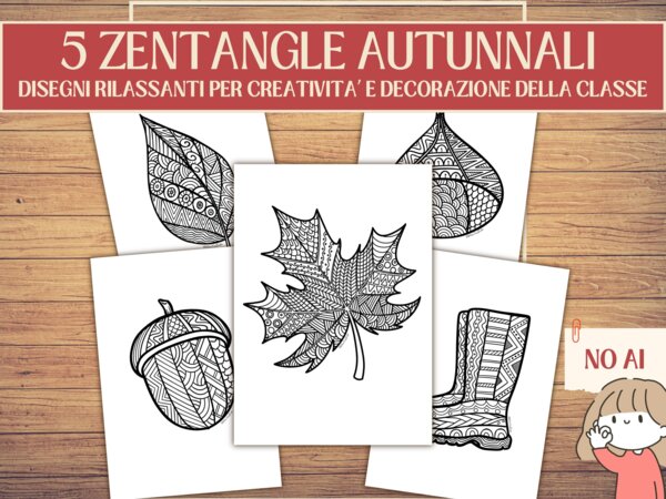 5 Mandala e Zentangle Autunnali Disegnati a Mano (NO AI) | Disegni Antistress da Colorare per la Classe | Arte e Immagine | Scuola Primaria e Secondaria (PDF) - riempitempo creativo - creatività e autoregolazione