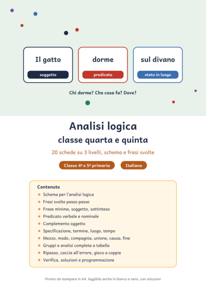 Analisi logica classe quarta e quinta: 20 schede