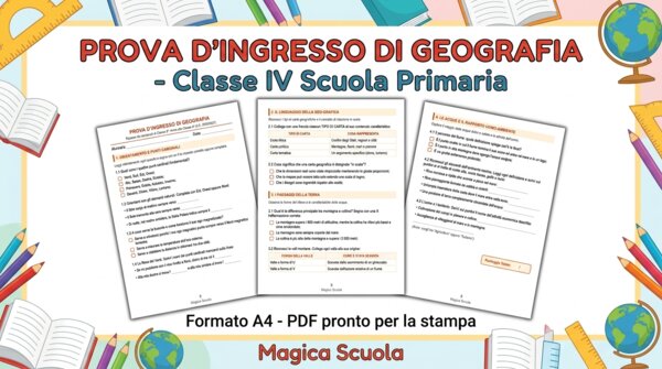 Prova d'Ingresso di Geografia - Classe 4ª Primaria (PDF pronto per la stampa)