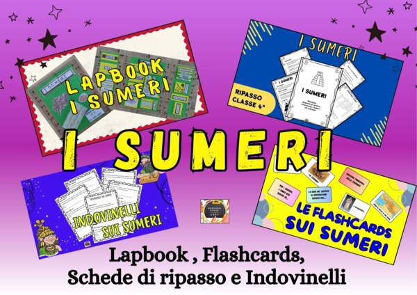 MEGA PACK I SUMERI - 4 in 1 -  Lapbook 3D, Flashcards, Schede di Ripasso e di Indovinelli | Kit Didattico Interattivo Classe 4ª