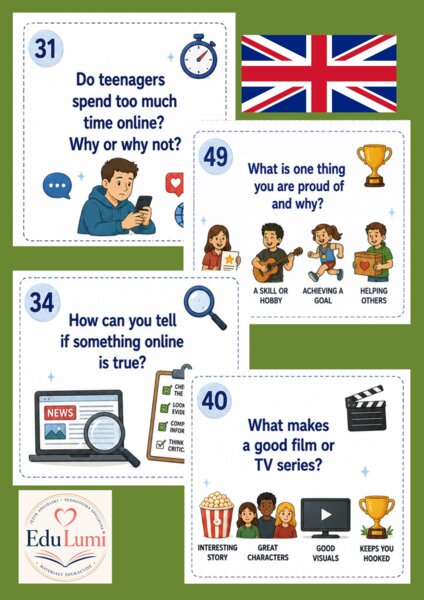 50 Carte per Conversazione in Inglese – Speaking & Discussion – Classi 7–8