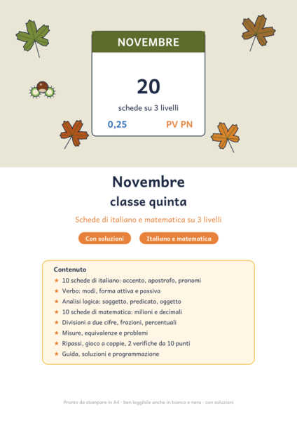 Novembre classe quinta: schede di italiano e matematica