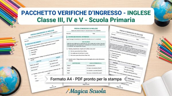 PACCHETTO VERIFICHE D'INGRESSO - INGLESE classe 3ª,  4ª  e 5ª - Scuola Primaria