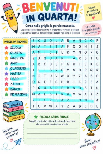 Benvenuti in quarta! Trova le parole nascoste