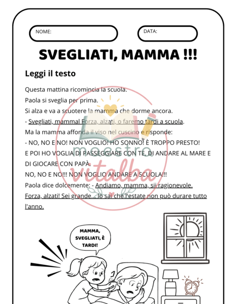 Lettura e comprensione del testo - Svegliati mamma! - classe seconda scuola primaria