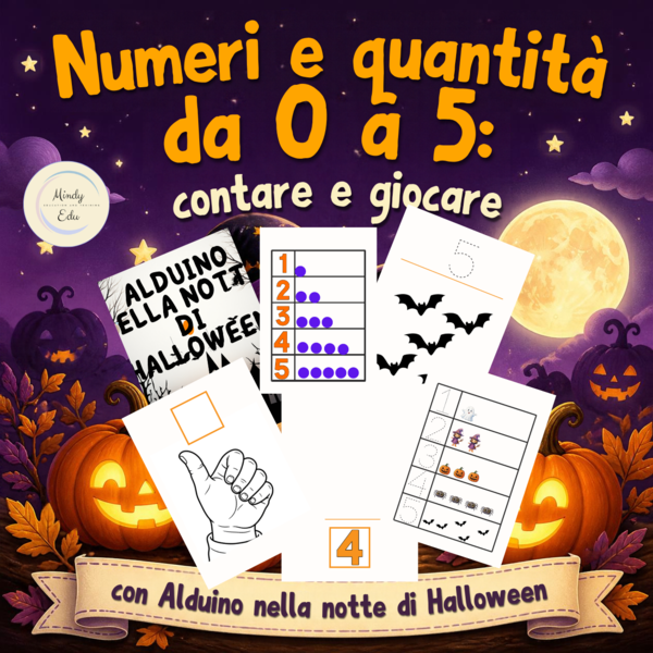 Numeri e quantità da 0 a 5 a tema Halloween: schede didattiche, giochi e libro di Alduino