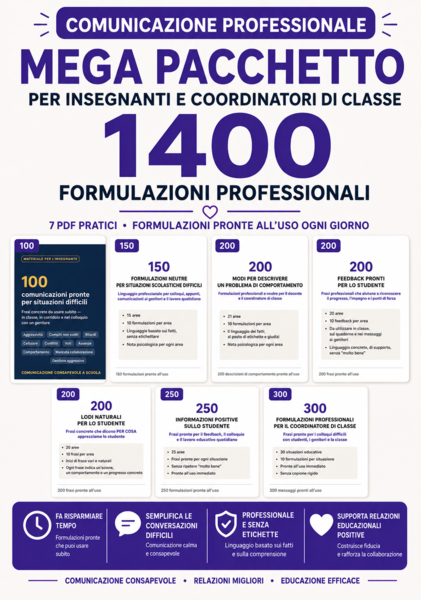 Pacchetto: 1400 formulazioni pronte per insegnanti – feedback, elogi, comportamento e conversazioni difficili
