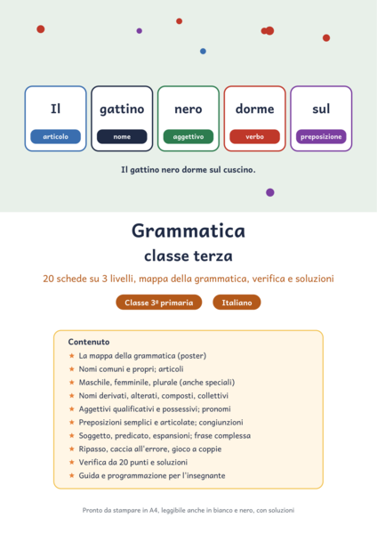 Grammatica classe terza: nomi, articoli, aggettivi e frase