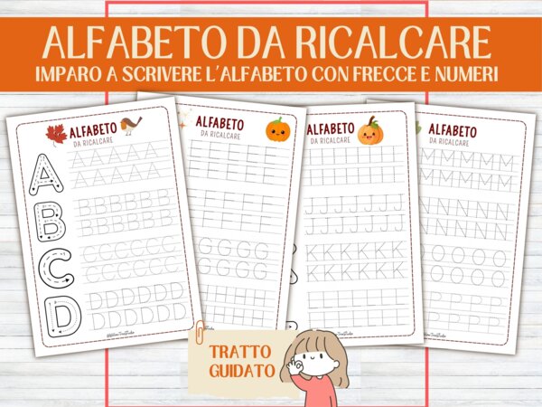 Imparo a Scrivere l'Alfabeto con Frecce e Numeri | 7 Pagine di Pregrafismo e Tratteggio Lettere | Direzione del Tratto e Grafomotricità | Scuola Infanzia e Prima Elementare (PDF Stampabile No Prep)