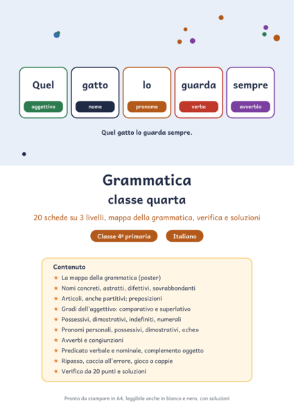 Grammatica classe quarta: nomi, aggettivi, pronomi e frase