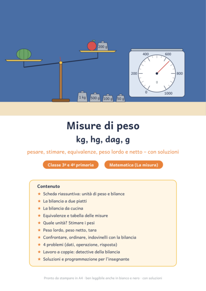 Misure di peso classe 3ª e 4ª: kg, hg, dag, g, peso lordo, netto, tara