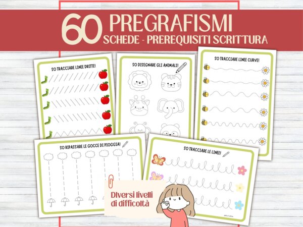 60 Schede di Pregrafismo e Tratteggio per Scuola Infanzia e Prima Elementare | Attività di Motricità Fine, Controllo della Matita e Disegni da Colorare | Prerequisiti Scrittura (PDF Stampabile No Prep)