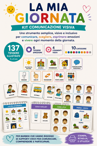 La Mia Giornata – Kit Comunicazione Visiva | 137 Tessere + 6 Emozioni + 4 Strumenti | Routine, Bisogni, Scelte e Comunicazione