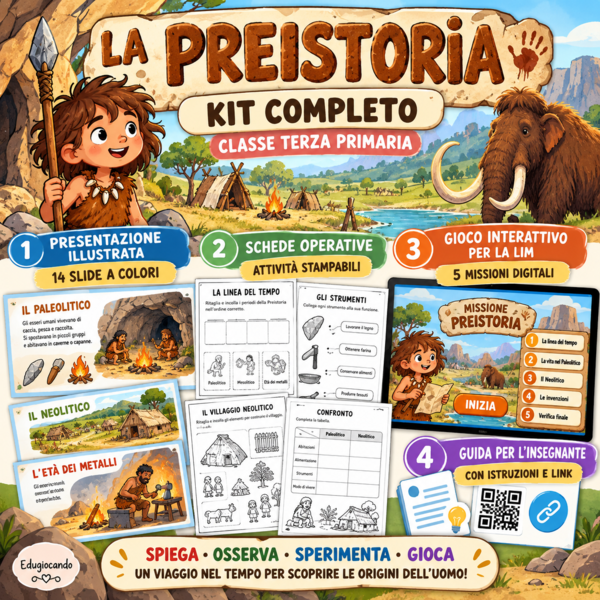 La Preistoria – Kit Completo di Storia Classe Terza Primaria | Presentazione, Schede Didattiche e Gioco Interattivo LIM