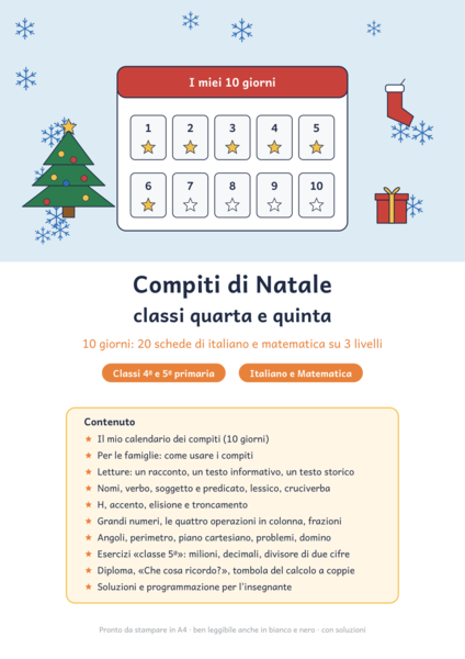 Compiti di Natale classe quarta e quinta: italiano e matematica