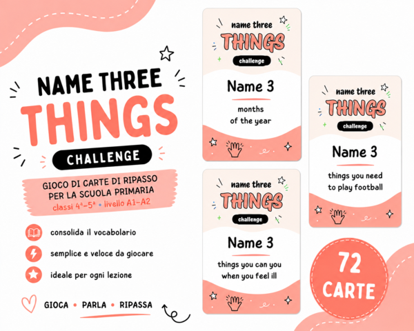 Name Three – gioco di carte per ripassare il vocabolario | scuola primaria
