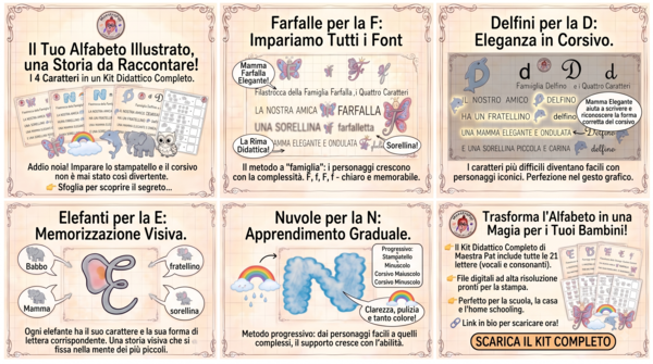 Tavole Alfabeto 4 Caratteri Corsivo e Stampatello - Metodo Analogico/Illustrato