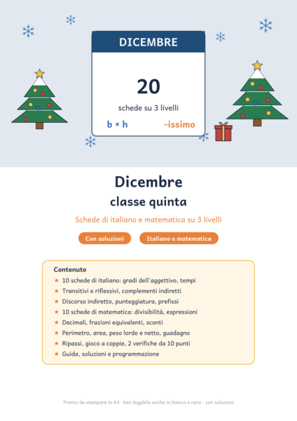Dicembre classe quinta: schede di italiano e matematica