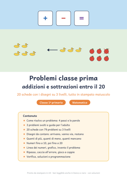 Problemi classe prima: addizioni e sottrazioni entro il 20