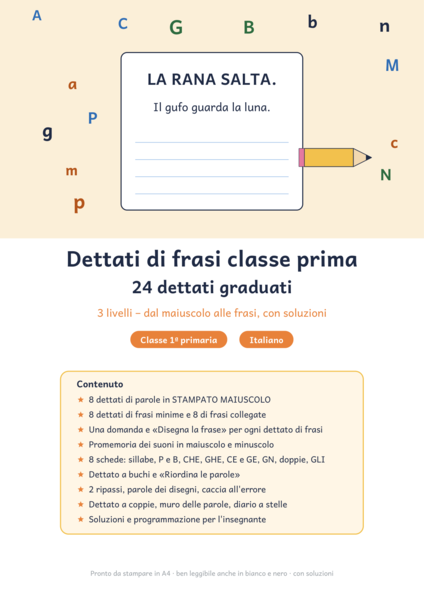 Dettati di frasi classe prima: 24 dettati graduati