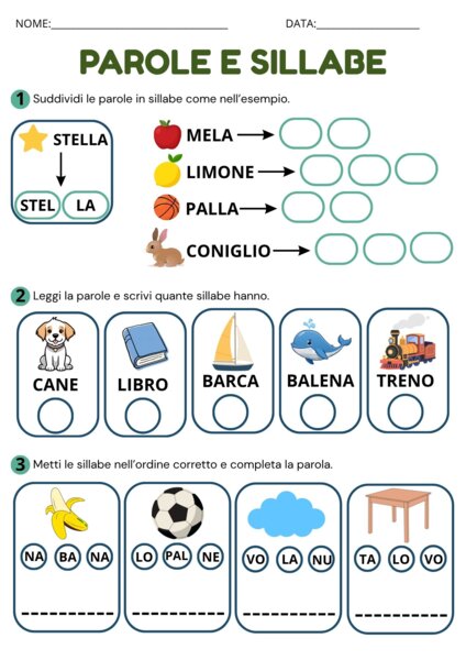 SILLABE E PAROLE • SCHEDE OPERATIVE (Fascia 5-6 Anni)