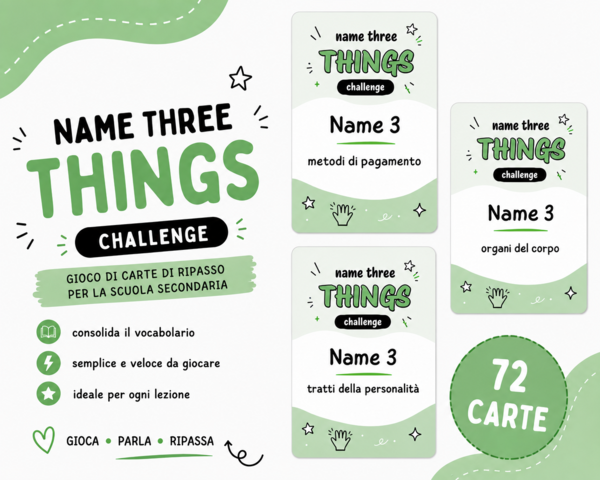 Name Three – gioco di carte per ripassare il vocabolario | Scuola secondaria | A2/A2+
