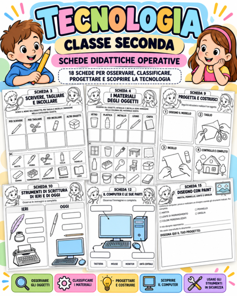 Tecnologia Classe Seconda | 18 Schede Operative | Soluzioni