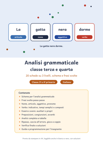 Analisi grammaticale classe terza e quarta: 20 schede