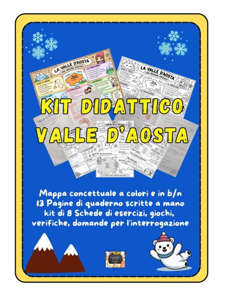 Kit Didattico Valle d'Aosta: Mappa Concettuale, Pagine di quaderno scritte e Schede Didattiche in b/n