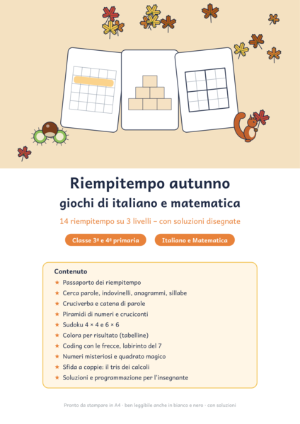 Riempitempo autunno classe terza e quarta: 14 giochi