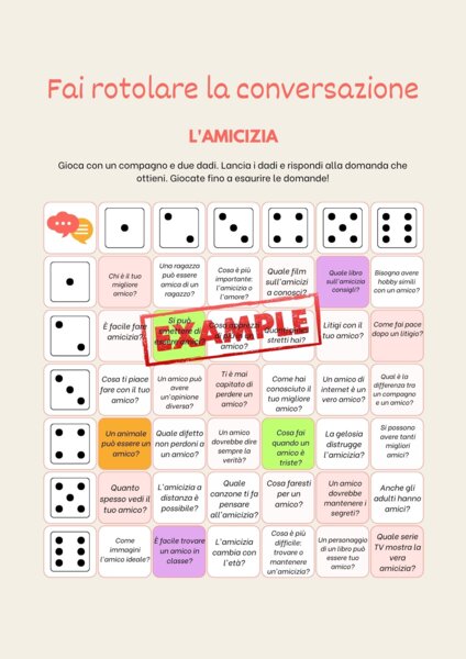 Tabellone di gioco. Fai rotolare la conversazione.