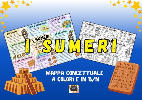 Mappa Concettuale I Sumeri (Colorata + Versione in Bianco e Nero da Colorare) | Scuola Primaria
