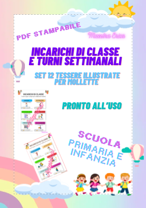 Incarichi di Classe e Turni Settimanali: Set 12 Tessere Illustrate per Mollette (Primaria e Infanzia)