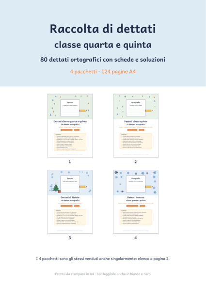 Raccolta di dettati classe quarta e quinta: 80 dettati ortografici in 4 pacchetti