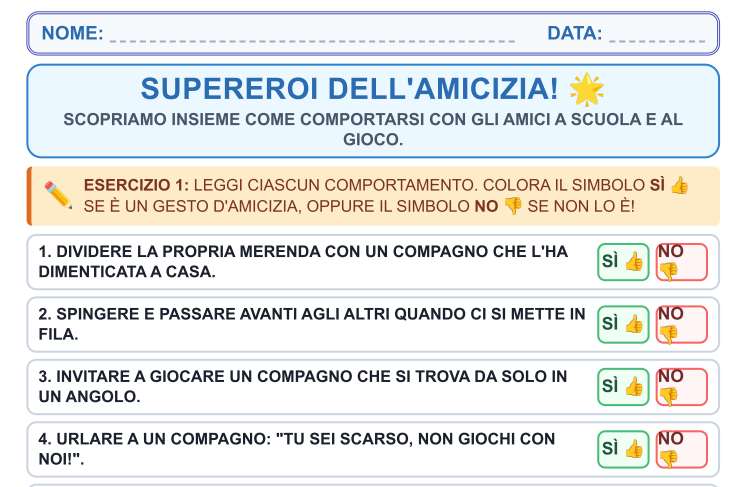 PROVA DI VERIFICA GESTI DI AMICIZIA - CLASSE SECONDA