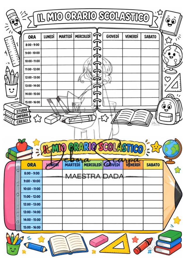 tabbelloni per orario scolastico