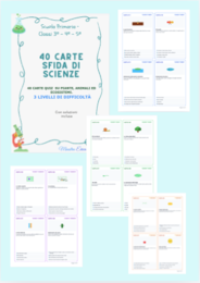 MAXI KIT 80 CARTE SFIDA DI SCIENZE: PIANTE, ANIMALI, ECOSISTEMI, MATERIALI, MATERIA, ACQUA ED ENERGIA | QUIZ A SCELTA MULTIPLA(CLASSI 3ª, 4ª, 5ª) + GRIGLIE SOLUZIONI