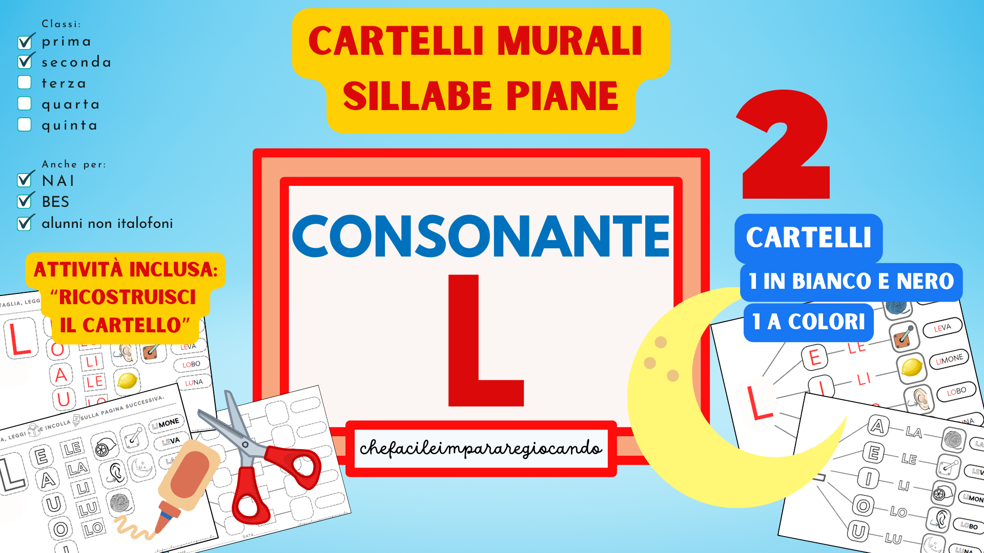 LE SILLABE LA LE LI LO LU - CARTELLI MURALI - SCHEDE OPERATIVE • Edudoro