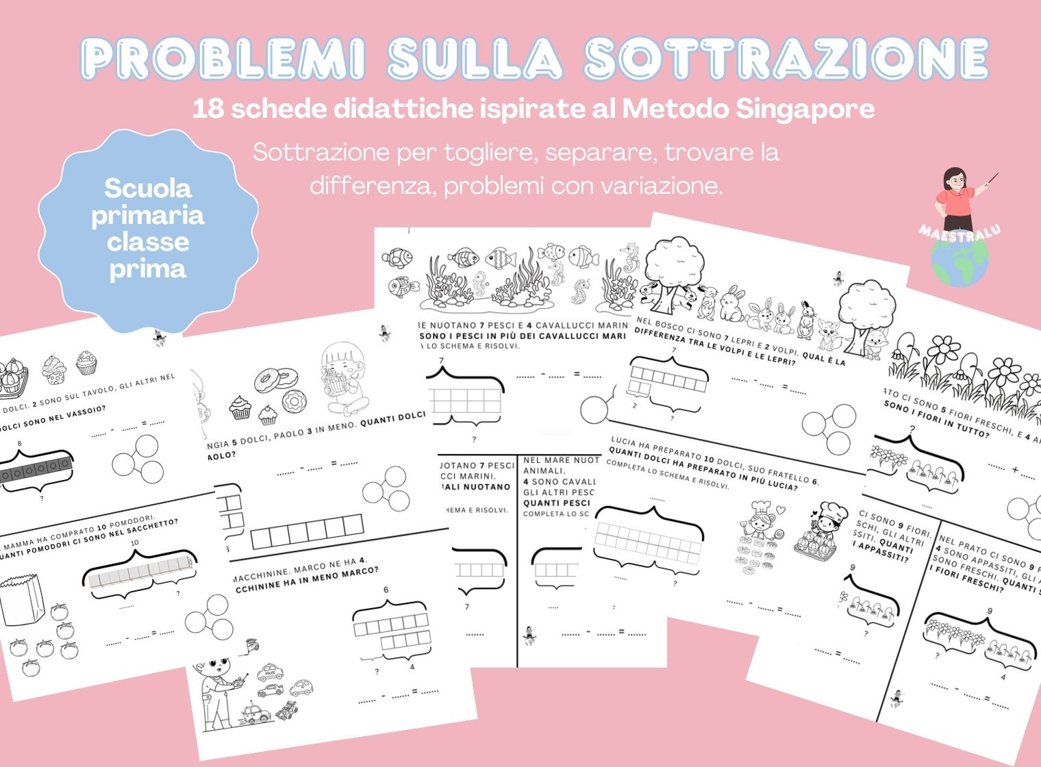 schede didattiche sottrazione come differenza