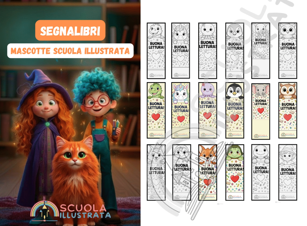 Segnalibri scuola illustrata mascotte