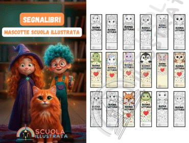 Segnalibri scuola illustrata mascotte