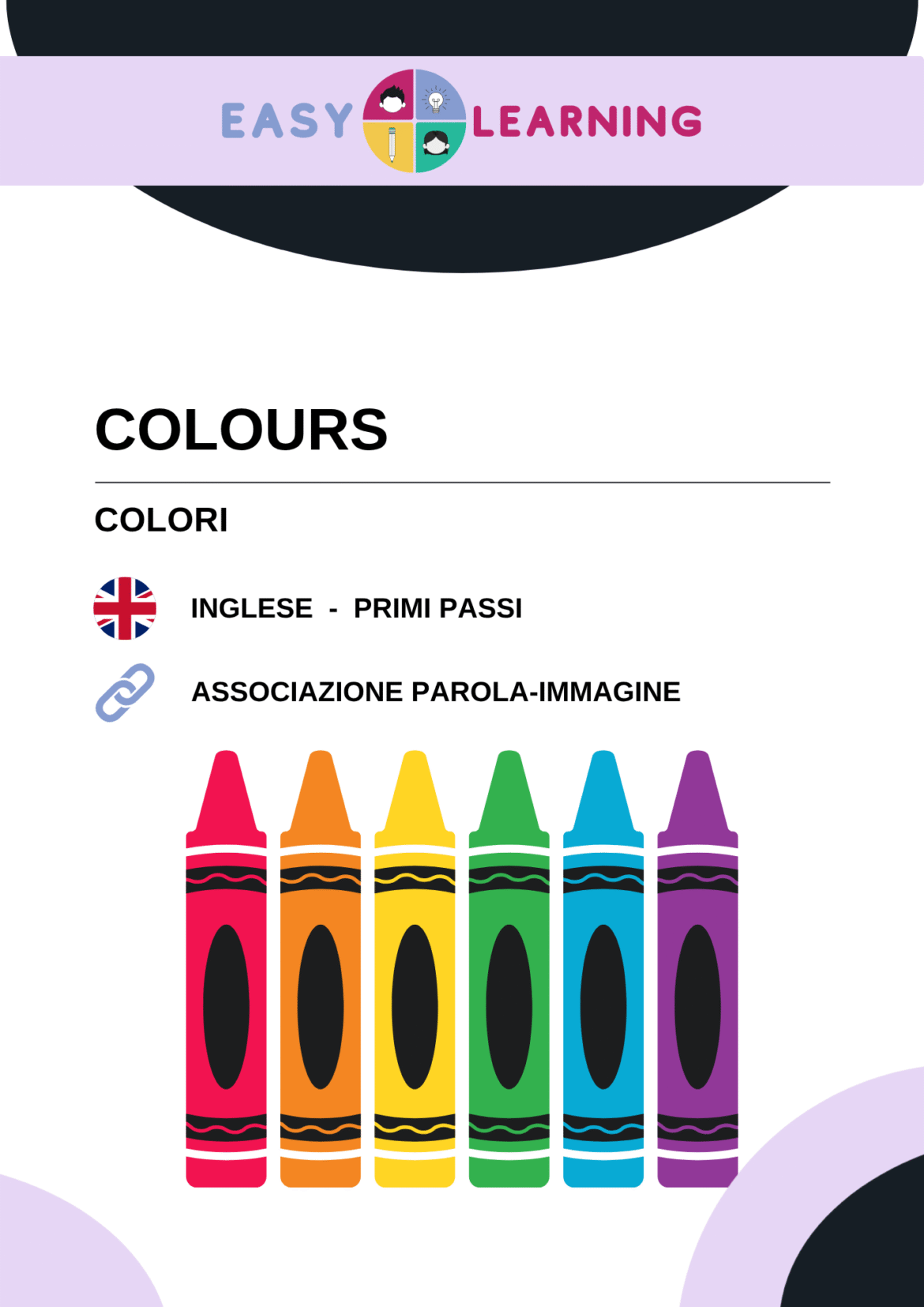 Schede didattiche di inglese sui colori