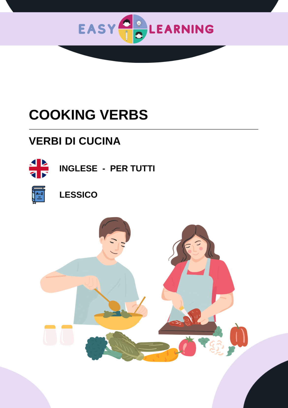 Materiale didattico in inglese sui verbi usati per cucinare