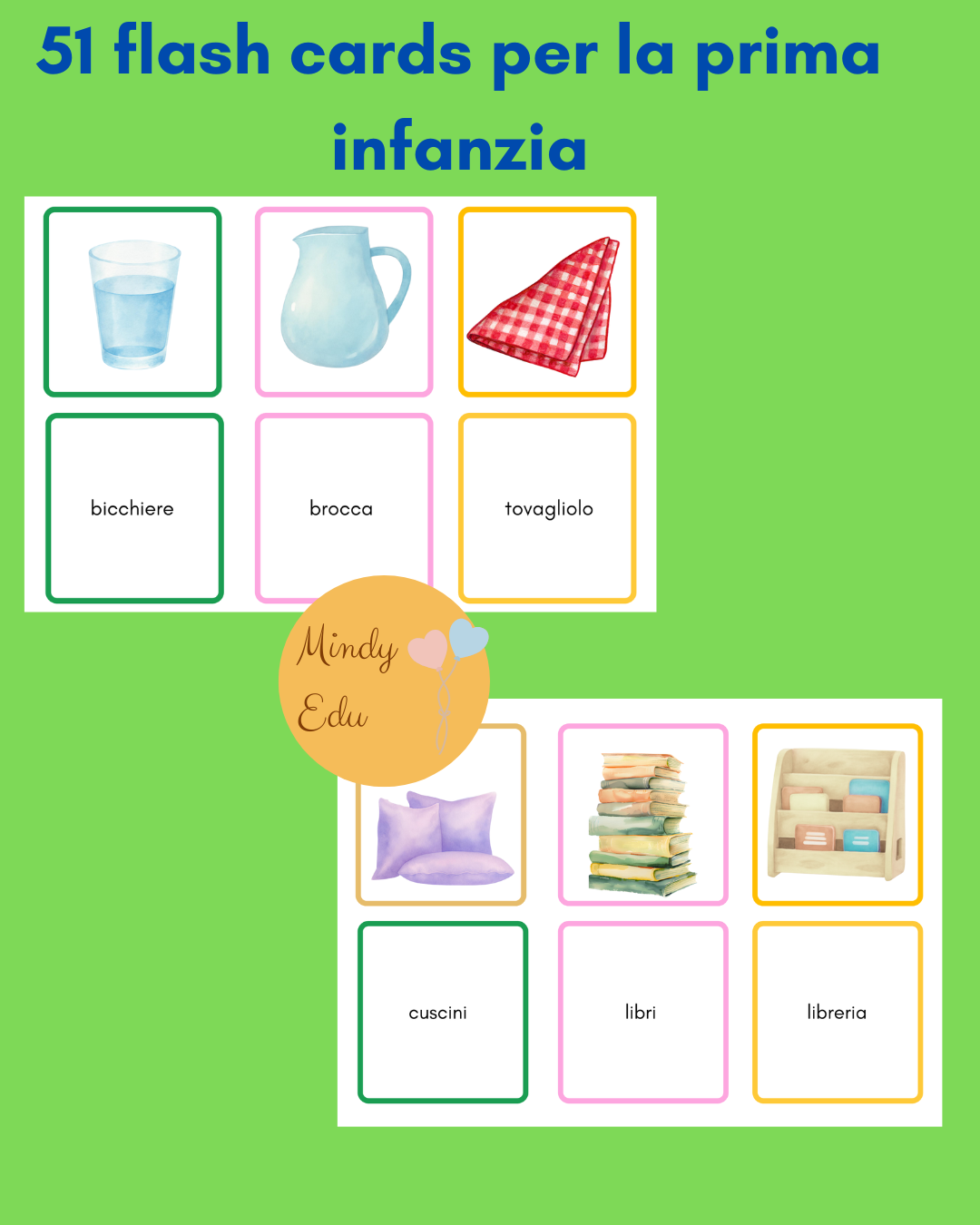 2 fogli A4 con 6 delle 51 flash cards