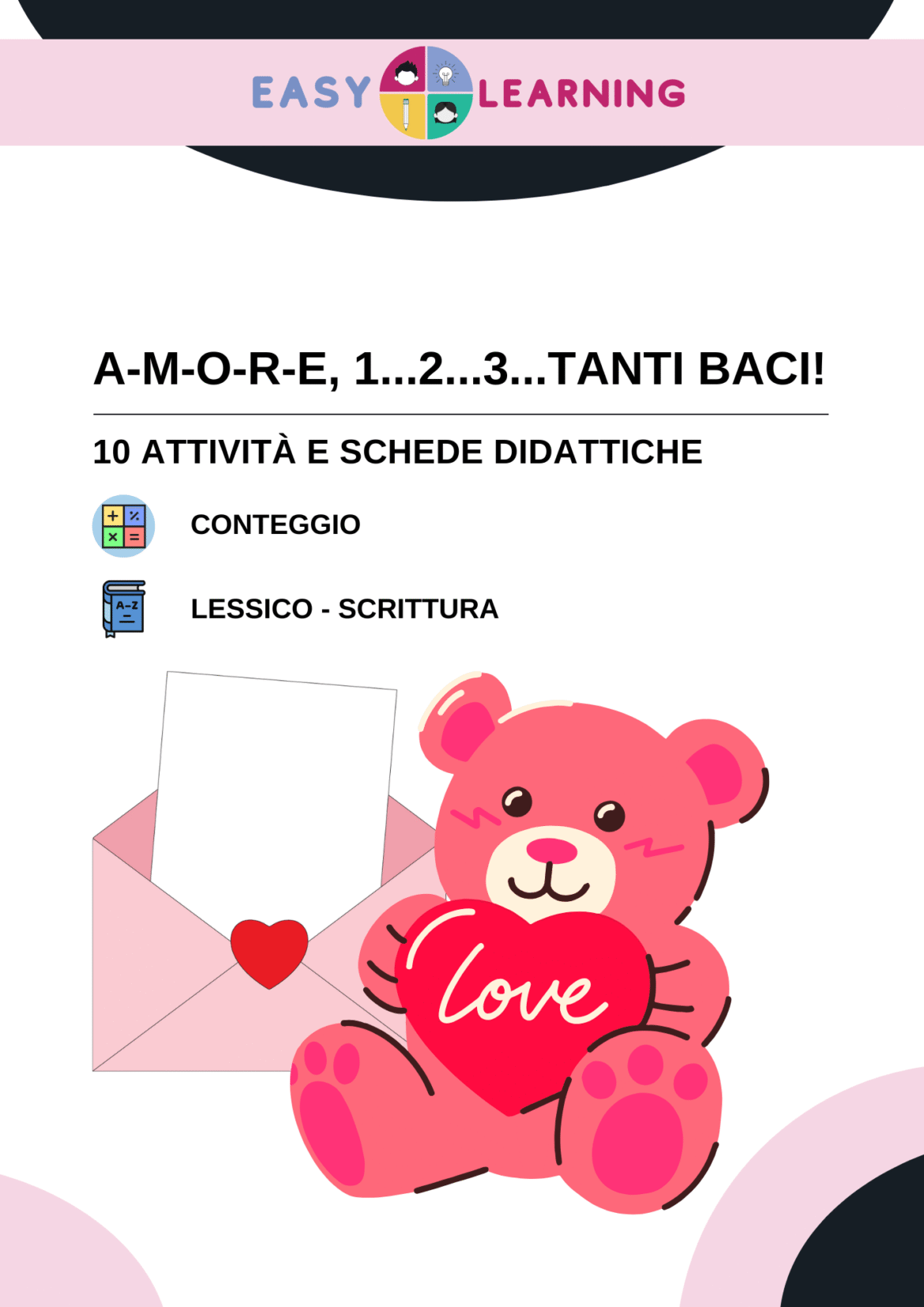 10 Schede di Scrittura, Comprensione e Conteggio sull'Amore