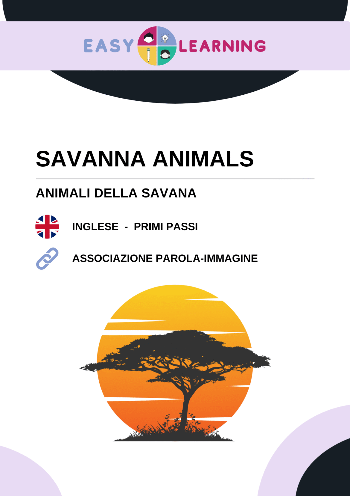 Schede didattiche in inglese sugli animali della savana