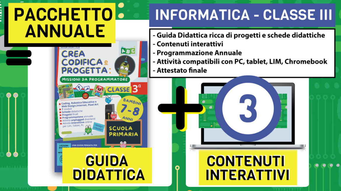 pacchetto annuale piccolo incormatico volume 3 costituito da guida didattica vol.3 e percorso interattivo 3