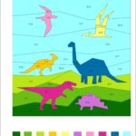 Colorazione matematica, sottrazione da 1 a 10, giornata dei dinosauri, preistoria, matematica e arte, calcola e colora